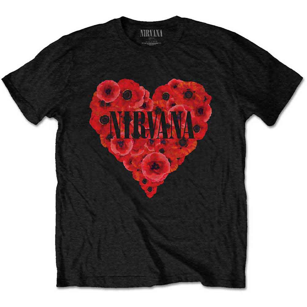 NIRVANA】ロックTシャツ メンズ バンドTシャツ メンズ NIRVANA POPPY HEART Black ニルヴァーナ オフィシャル  バンドTシャツ S/M/L/XL/XXL | バンドTシャツとロックTシャツならTOKYO ROXX